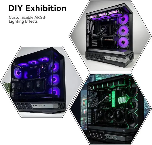 YAWYORE Gaming PC ATX Medium Tower Computer Case Compatible Micro ATX/Mini ITX Support 360 Water Cooling/Easy Removal/Back Plug Main Board /270   Ocean View Room Chassis  Black