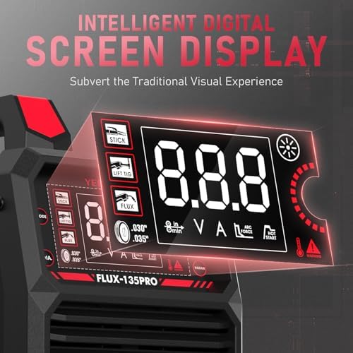 YESWELDER 135Amp MIG Welder 110V Flux Core Welder Flux Core MIG/Lift TIG/Stick 3 in 1 Large LED Digital Display Welding Machine IGBT Inverter Welder FLUX 135PRO