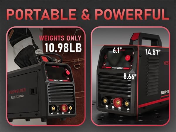 YESWELDER 135Amp MIG Welder 110V Flux Core Welder Flux Core MIG/Lift TIG/Stick 3 in 1 Large LED Digital Display Welding Machine IGBT Inverter Welder FLUX 135PRO