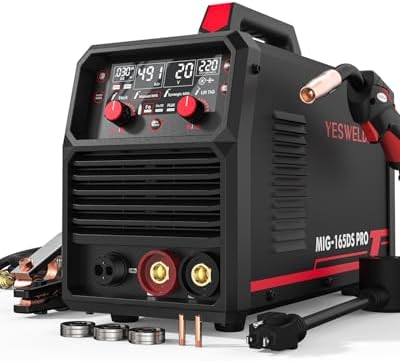 YESWELDER 165A MIG Welder  Flux Core MIG/Gas MIG/Lift TIG/Stick 4 in 1 Multi process Welding Machine  LED Digital Display Synergic Control 110V/220V Dual Voltage MIG 165DS PRO