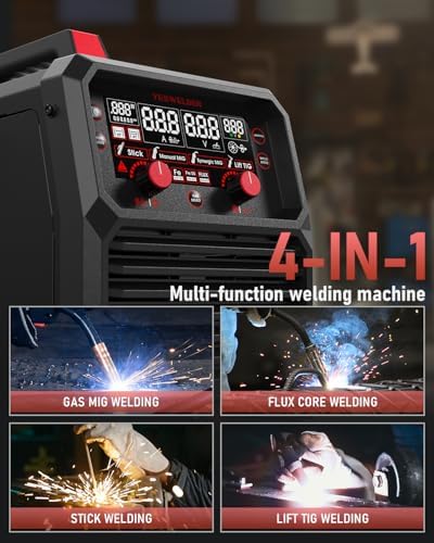 YESWELDER 165A MIG Welder  Flux Core MIG/Gas MIG/Lift TIG/Stick 4 in 1 Multi process Welding Machine  LED Digital Display Synergic Control 110V/220V Dual Voltage MIG 165DS PRO