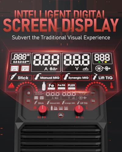 YESWELDER 165A MIG Welder  Flux Core MIG/Gas MIG/Lift TIG/Stick 4 in 1 Multi process Welding Machine  LED Digital Display Synergic Control 110V/220V Dual Voltage MIG 165DS PRO