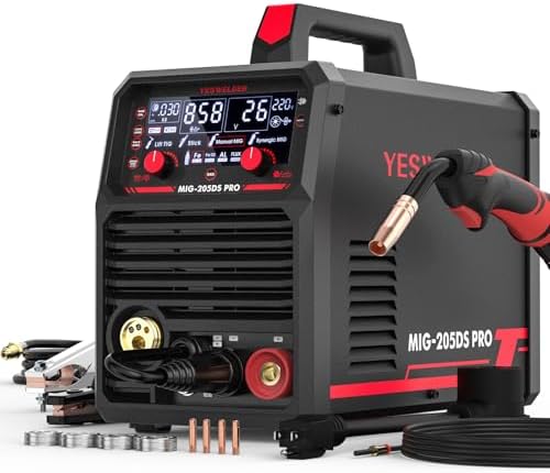 YESWELDER 165A MIG Welder  Flux Core MIG/Gas MIG/Lift TIG/Stick 4 in 1 Multi process Welding Machine  LED Digital Display Synergic Control 110V/220V Dual Voltage MIG 165DS PRO