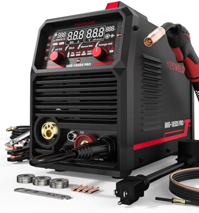 YESWELDER 165A MIG Welder  Flux Core MIG/Gas MIG/Lift TIG/Stick 4 in 1 Multi process Welding Machine  LED Digital Display Synergic Control 110V/220V Dual Voltage MIG 165DS PRO