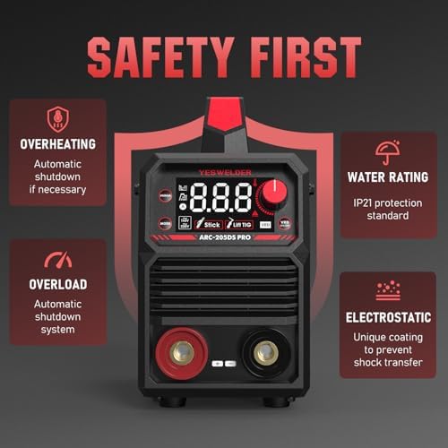 YESWELDER 205Amp Stick Welder Large LED Display  Digital Inverter IGBT ARC Welding Machine  110V/220V Dual Voltage Hot Start Portable MMA Welder Machine  Arc force
