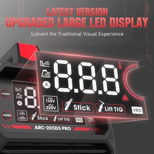 YESWELDER 205Amp Stick Welder Large LED Display  Digital Inverter IGBT ARC Welding Machine  110V/220V Dual Voltage Hot Start Portable MMA Welder Machine  Arc force