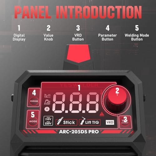 YESWELDER 205Amp Stick Welder Large LED Display  Digital Inverter IGBT ARC Welding Machine  110V/220V Dual Voltage Hot Start Portable MMA Welder Machine  Arc force