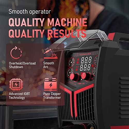 YESWELDER Gas Gasless 160A Multiprocess MIG Welder  Flux Core/MIG/Lift TIG/Stick ARC Welder 4 in 1 Welding Machine  Synergic Control 110V/220V Dual Voltage