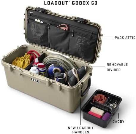 YETI LoadOut 60 GoBox Divided Waterproof Cargo Case  Dry Box  Camera Case  Fishing Tackle Box  White