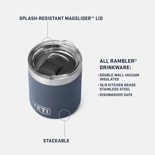 YETI Rambler Lowball  Vacuum Insulated Stainless Steel Stackable Lowball with MagSlider Lid  Stainless Steel  10 oz  296 ml 