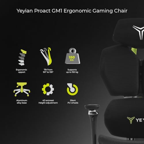 YEYIAN Ergonomic Gaming Chair  Lumbar Support  Adjustable Seat Height  Adjustable Armrests  YAR GAOME M1