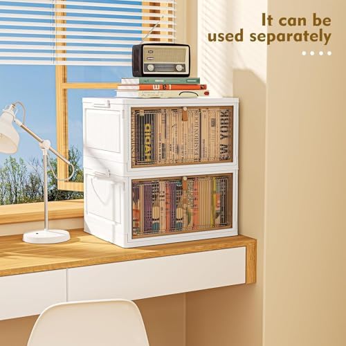 YFXCVSL 4 Tier Plastic Storage Bins with Lid 28QT   Stackable Storage Containers with Wheels  Folding Storage Boxes  Collapsible Storage Bins  Closet Organizers and Storage