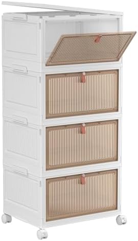 YFXCVSL 4 Tier Plastic Storage Bins with Lid 36QT  Stackable Storage Containers with Wheels  Folding Storage Boxes  Stackable Storage Bins  Organizers and Storage for Living Room Office Dorm