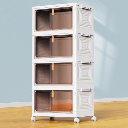 YFXCVSL 4 Tier Plastic Storage Bins with Lid 36QT  Stackable Storage Containers with Wheels  Folding Storage Boxes  Stackable Storage Bins  Organizers and Storage for Living Room Office Dorm