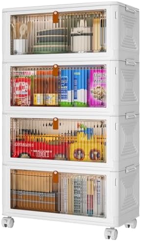 YFXCVSL 4 Tier Plastic Storage Bins with Lid 36QT  Stackable Storage Containers with Wheels  Folding Storage Boxes  Stackable Storage Bins  Organizers and Storage for Living Room Office Dorm