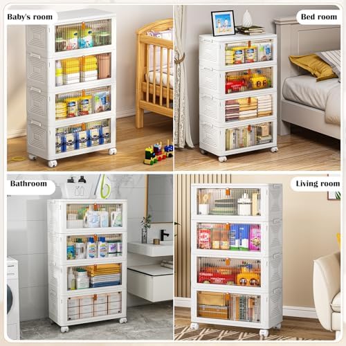 YFXCVSL 4 Tier Plastic Storage Bins with Lid 36QT  Stackable Storage Containers with Wheels  Folding Storage Boxes  Stackable Storage Bins  Organizers and Storage for Living Room Office Dorm