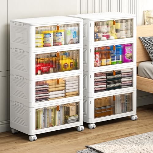 YFXCVSL 4 Tier Plastic Storage Bins with Lid 36QT  Stackable Storage Containers with Wheels  Folding Storage Boxes  Stackable Storage Bins  Organizers and Storage for Living Room Office Dorm