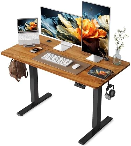 YIHAYO Electric Standing Desk  48 x 24 Inches Stand Up Desk with Splice Board  Adjustable Height Desk  Computer Desk for Home Office  Black Frame/Rustic Brown Top