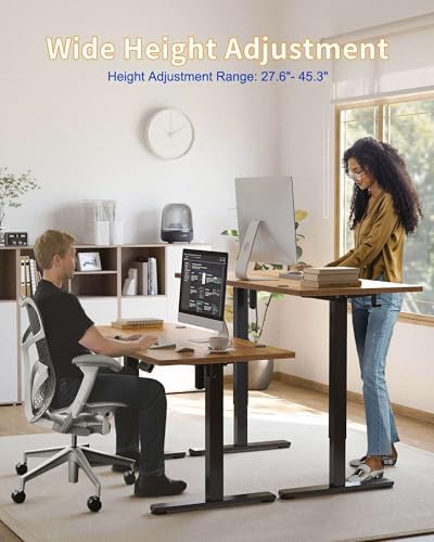 YIHAYO Electric Standing Desk  48 x 24 Inches Stand Up Desk with Splice Board  Adjustable Height Desk  Computer Desk for Home Office  Black Frame/Rustic Brown Top