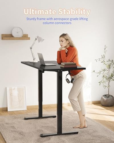 YIHAYO Electric Standing Desk  48 x 24 Inches Stand Up Desk with Splice Board  Adjustable Height Desk  Computer Desk for Home Office  Black Frame/Rustic Brown Top