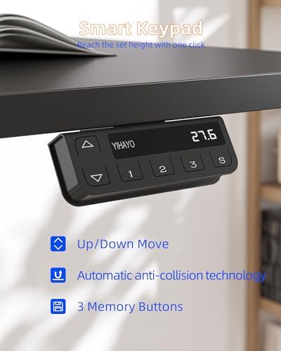 YIHAYO Electric Standing Desk  48 x 24 Inches Stand Up Desk with Splice Board  Adjustable Height Desk  Computer Desk for Home Office  Black Frame/Rustic Brown Top