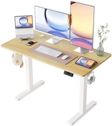 YIHAYO Electric Standing Desk  48 x 24 Inches Stand Up Desk with Splice Board  Adjustable Height Desk  Computer Desk for Home Office  Black Frame/Rustic Brown Top