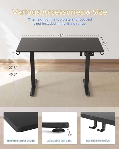 YIHAYO Electric Standing Desk  48 x 24 Inches Stand Up Desk with Splice Board  Adjustable Height Desk  Computer Desk for Home Office  Black Frame/Rustic Brown Top