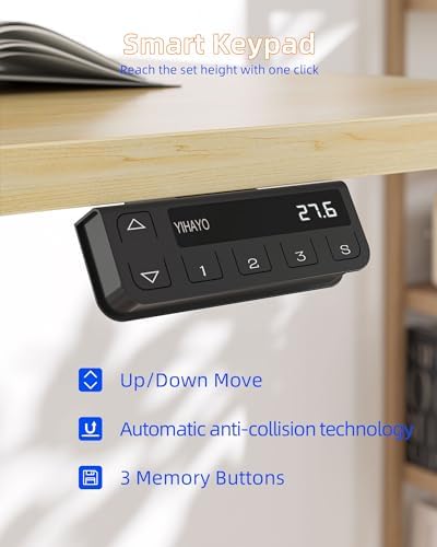 YIHAYO Electric Standing Desk  48 x 24 Inches Stand Up Desk with Splice Board  Adjustable Height Desk  Computer Desk for Home Office  Black Frame/Rustic Brown Top