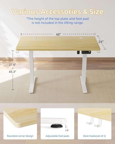 YIHAYO Electric Standing Desk  48 x 24 Inches Stand Up Desk with Splice Board  Adjustable Height Desk  Computer Desk for Home Office  Black Frame/Rustic Brown Top