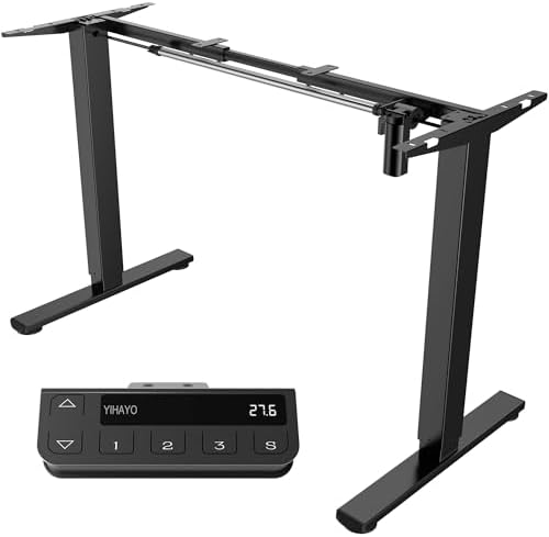 YIHAYO Electric Standing Desk  48 x 24 Inches Stand Up Desk with Splice Board  Adjustable Height Desk  Computer Desk for Home Office  Black Frame/Rustic Brown Top