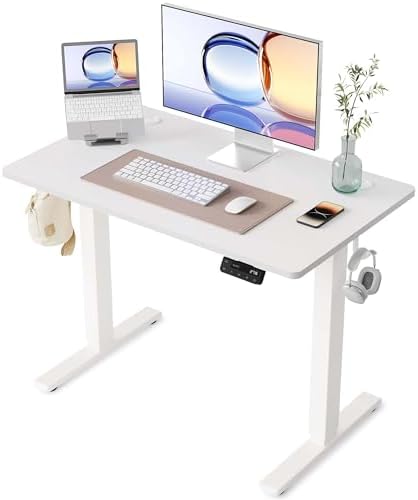 YIHAYO Electric Standing Desk  48 x 24 Inches Stand Up Desk with Splice Board  Adjustable Height Desk  Computer Desk for Home Office  Black Frame/Rustic Brown Top