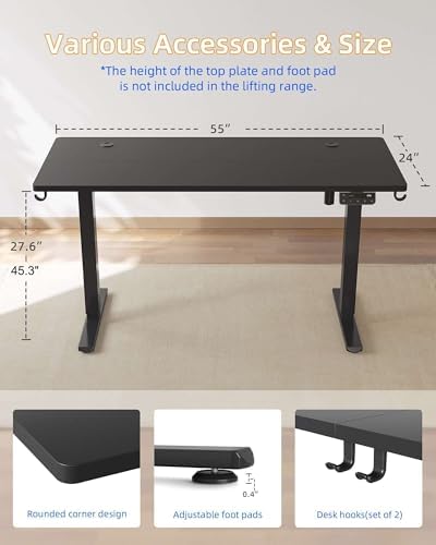 YIHAYO Electric Standing Desk  48 x 24 Inches Stand Up Desk with Splice Board  Adjustable Height Desk  Computer Desk for Home Office  Black Frame/Rustic Brown Top