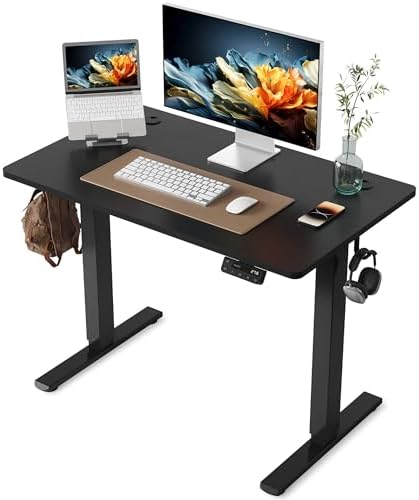 YIHAYO Electric Standing Desk  48 x 24 Inches Stand Up Desk with Splice Board  Adjustable Height Desk  Computer Desk for Home Office  Black Frame/Rustic Brown Top