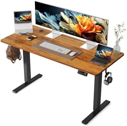 YIHAYO Electric Standing Desk  48 x 24 Inches Stand Up Desk with Splice Board  Adjustable Height Desk  Computer Desk for Home Office  Black Frame/Rustic Brown Top