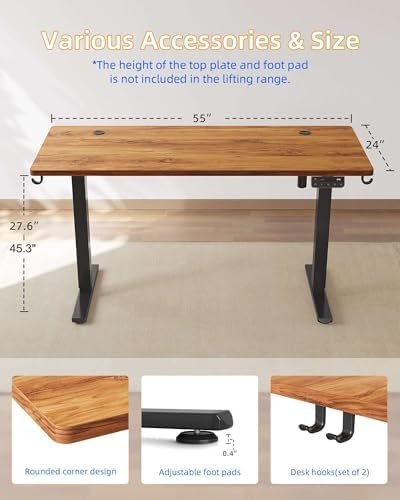 YIHAYO Electric Standing Desk  48 x 24 Inches Stand Up Desk with Splice Board  Adjustable Height Desk  Computer Desk for Home Office  Black Frame/Rustic Brown Top
