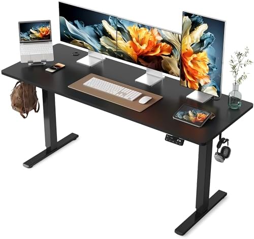 YIHAYO Electric Standing Desk  48 x 24 Inches Stand Up Desk with Splice Board  Adjustable Height Desk  Computer Desk for Home Office  Black Frame/Rustic Brown Top