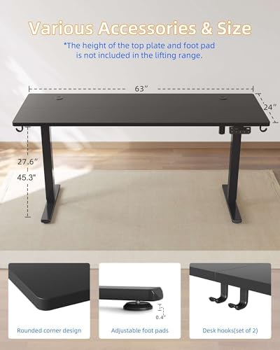 YIHAYO Electric Standing Desk  48 x 24 Inches Stand Up Desk with Splice Board  Adjustable Height Desk  Computer Desk for Home Office  Black Frame/Rustic Brown Top