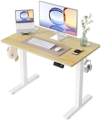 YIHAYO Electric Standing Desk  48 x 24 Inches Stand Up Desk with Splice Board  Adjustable Height Desk  Computer Desk for Home Office  Black Frame/Rustic Brown Top