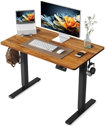YIHAYO Electric Standing Desk  48 x 24 Inches Stand Up Desk with Splice Board  Adjustable Height Desk  Computer Desk for Home Office  Black Frame/Rustic Brown Top