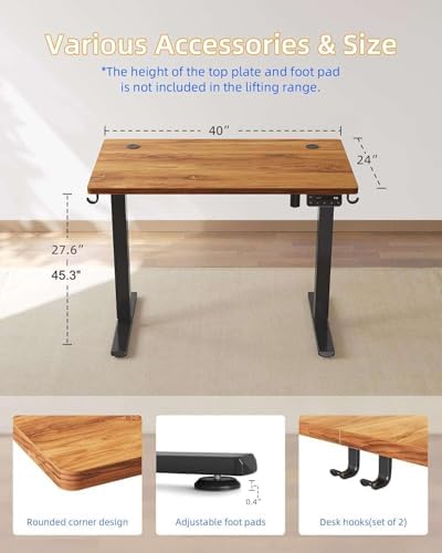YIHAYO Electric Standing Desk  48 x 24 Inches Stand Up Desk with Splice Board  Adjustable Height Desk  Computer Desk for Home Office  Black Frame/Rustic Brown Top