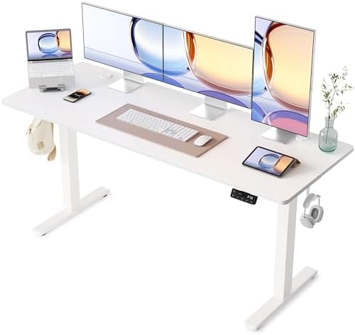 YIHAYO Electric Standing Desk  48 x 24 Inches Stand Up Desk with Splice Board  Adjustable Height Desk  Computer Desk for Home Office  Black Frame/Rustic Brown Top