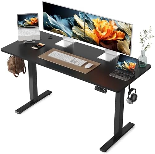 YIHAYO Electric Standing Desk  48 x 24 Inches Stand Up Desk with Splice Board  Adjustable Height Desk  Computer Desk for Home Office  Black Frame/Rustic Brown Top