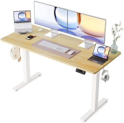 YIHAYO Electric Standing Desk  48 x 24 Inches Stand Up Desk with Splice Board  Adjustable Height Desk  Computer Desk for Home Office  Black Frame/Rustic Brown Top