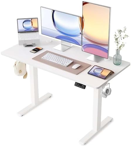 YIHAYO Electric Standing Desk  48 x 24 Inches Stand Up Desk with Splice Board  Adjustable Height Desk  Computer Desk for Home Office  Black Frame/Rustic Brown Top