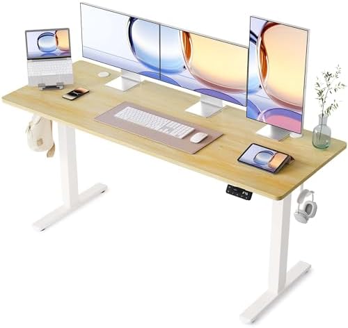 YIHAYO Electric Standing Desk  48 x 24 Inches Stand Up Desk with Splice Board  Adjustable Height Desk  Computer Desk for Home Office  Black Frame/Rustic Brown Top