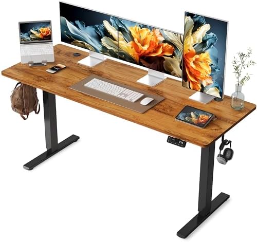 YIHAYO Electric Standing Desk  48 x 24 Inches Stand Up Desk with Splice Board  Adjustable Height Desk  Computer Desk for Home Office  Black Frame/Rustic Brown Top