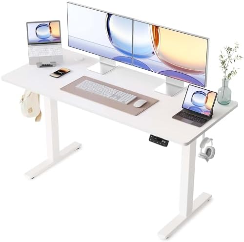 YIHAYO Electric Standing Desk  48 x 24 Inches Stand Up Desk with Splice Board  Adjustable Height Desk  Computer Desk for Home Office  Black Frame/Rustic Brown Top