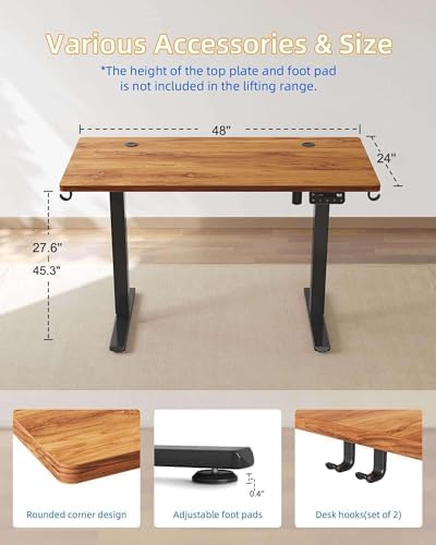 YIHAYO Electric Standing Desk  48 x 24 Inches Stand Up Desk with Splice Board  Adjustable Height Desk  Computer Desk for Home Office  Black Frame/Rustic Brown Top