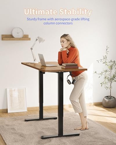 YIHAYO Electric Standing Desk  48 x 24 Inches Stand Up Desk with Splice Board  Adjustable Height Desk  Computer Desk for Home Office  Black Frame/Rustic Brown Top