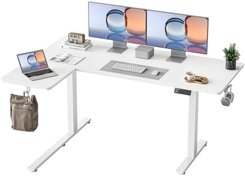 YIHAYO Reversiable L Shaped Electric Standing Desk  55 Inches Stand Up Corner Desk  Sit and Stand Up for Work Office Home  Ergonomic Rising Computer Table with Splice Board  Rustic Brown